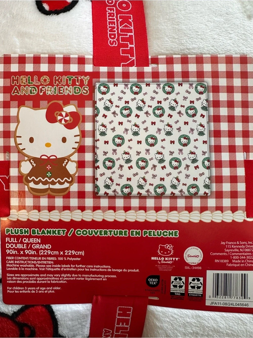 Hello Kitty Christmas Bows Blanket with Red and Pink Accents